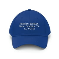 Човек жена мъж камера телевизия отива шапка за гласуване