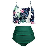 Женски разрошени бикини комплекти секси бански плажни дрехи Флорални принт бански костюм зелено m