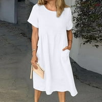 Olyvenn Womens Tops Небрежна свободна мода плюс размер на екипажа-шия солидна дълга рокля Helf Buttons Buttons за жени бели 10