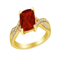 Изрязване на възглавница симулиран гранат и бял естествен диамант безкрайност годежен пръстен в 14K жълт златен пръстен с размер - 4