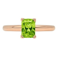 CT Brilliant Emerald Cut Natural Peridot 14K Rose Gold Politaire Ring SZ 8.25