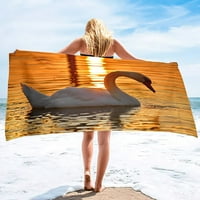Красива езерна двойка лебедова плажна кърпа Бързо супер супер абсорбиращ плажен кърпа за кърпа за кърпа за кърпа за баня за възрастни и деца