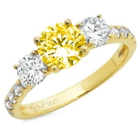 2.02ct кръг отрязано жълто симулиран диамант 14k жълто злато гравиране на изявление годишнина Ангажимент сватба тритонен пръстен с размер 8.75