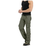 Мъжки панталони от външни панталони Големи прилепнали плътни цветни еластични талия Прави панталони с многопокети ежедневни дишащи спортни товарни панталони Зелени L
