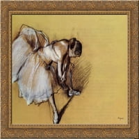 Dancer, коригирайки своето Sandel Gold Ornate Wood Framed Canvas Art от Edgar Degas