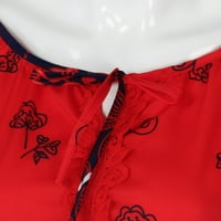 Дамски върхове модни жени с късо ръкав градиент цвят риза лято принт дантела куха превръзка блуза ежедневни върхове червени xxxl