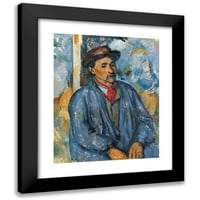 Paul Cézanne Black Modern Modermramed Museum Art Print, озаглавен - Man in a Blue Smock