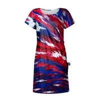 Gaecuw Patriotic Midi рокли Американски флаг летни рокли Изрязани топка рокля с къс ръкав Крюнек рокля Независимост Ден