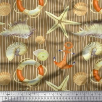 Soimoi Orange Modal Satin Fabric Stripe, Seashell & Starfish Ocean Printed Craft Fabric край двора