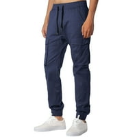 CaCommark Pi Men's Cargo Pants Clearance Мъжки плътни цветове тънки много джобни гамаши ежедневни спортове на открито панталони флот