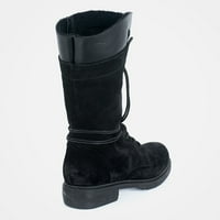 Puntoco Women's Winter Boots Clearance, женски обувки кръг пръст с дантела топлина плюшена гъста водоустойчива в средата на тръба рицар снежни ботуши черни