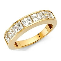 Солиден 14K жълт златен пръстен кубичен циркония CZ дамски юбилеен сватбена лента с размер 7.5