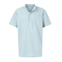 Лятна модерен клирънс Мъжки ризи Дизайнер Пролет лято Мъжки ежедневни памучни бельо със солиден цвят къси ръкави ризи Разхлабени ризи небесно синьо xl