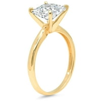 0. CT Princess Cut истински истински естествен диамант VS1-VS I-J 14K Жълто злато пасианс обещава сватба Декларация Дизайнер Дизайнер Размер на пръстена 8