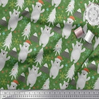 Soimoi Green Modal Satin Fabric Snowflake & Bear Cartoon Print Fabric по двор