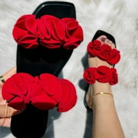 DMQUPV костенурки чехли за жени метална верига квадратни пръсти на пръстите модни плоски плюс размер диамантени чехли чехли женски жени обувки червено 10