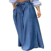 Paille дами плътни цветни ежедневни дънки с джобове летни дъна с висока талия панталони панталони от дънкови панталони светло синьо xl