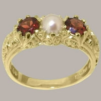 Британски направен 10K жълто злато пръстен с култивирана перла и гранат дамски годежен пръстен - Опции за размер - размер 9.75