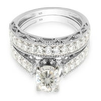 CTTW Center Round Cut Lab създаде Moissanite Diamond Milgrain сватбен булчински пръстен в 14K бяло злато над стерлинги сребърен пръстен размер-7