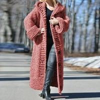 Жени ежедневни плътни плетани бутон плюс размер пуловер с дълъг ръкав с дълъг кардиган палто червено l