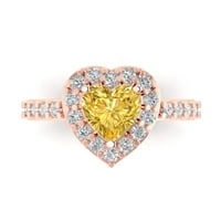 2. CT блестящо сърце отрязано симулиран жълт диамант 14K розово злато халян пасианс с акценти с размер на пръстена 8
