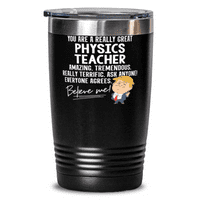 Забавен Тръмп Физика Учител учител подарък Tumbler Mug 20oz Черна неръждаема вакуумна изолирана преподавателска школа Инструктор за преподаване
