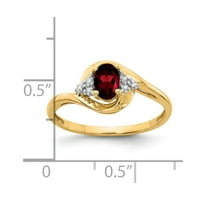 14K Жълто златна пръстенна лента с камъни януари гранат овален червен диамант кръг, размер 9