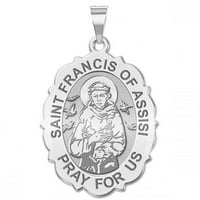 Свети Франциск от Асизи, прокаран религиозен медал Размер на никел, Стерлинг сребро