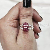 Естествен рубинен пръстен, груб Ruby Gemstone Ring, юли раждащ камък, телена лента, сребро на стерлинги, женски пръстен, Коледа, Деня на благодарността, ръчно изработени, бижута за изявление, сурови скъпоценни
