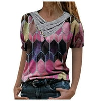 Loyisvidion женски ризи разрешение жени вратовръзка отпечатана блуза бродерия яка сплайсинг ръкав пуловер блуза върхове розово 14