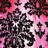 7-pc копринено сатенен удар дамаска флорална раирана утешител на комплект Queen Hot Pink Black