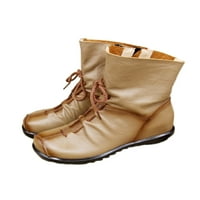 Daeful дами глезени ботуши кожени ботуши странични цип зимни обувки работят против приплъзване на случаен среден телешки ботуш камила 8.5