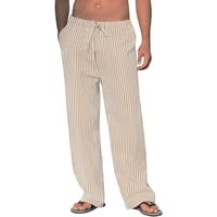 Мъжки ежедневни панталони еластични талии плътни цветни памучни бельо разхлабени теглене ежедневни панталони