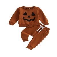 Jaweiwi Toddler Kids Boys Fall Toletits 2t 3t тиквено лице печат Екипаж Суитчърс и дълги панталони за Хелоуин комплект дрехи