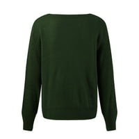 Riforla Women есента на зимата ежедневен солиден цвят квадратна яка плетен пуловер пуловер Женски пуловер за пуловер Зелен m