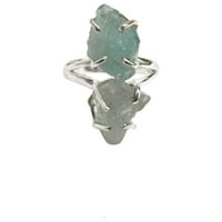 Естествен аквамаринов пръстен, груб пръстен за скъпоценни камъни в аквамарин, март рожден камък, двоен камък, сребро на стерлинги, женски пръстен, Коледа, Деня на благодарността, ръчно изработени, бижута