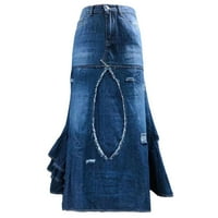 Жени ежедневни високи талии дънкови пола тънък год A-line jean maxi skirt club basic leisure dailywear