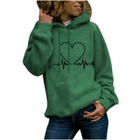 Женски качулки пуловер сърдечен ритъм Графичен дълъг ръкав небрежен суичър с качулка с джобни пуловерни върхове