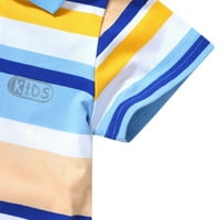 Бебета момчета летни къси ръкави дъгови ивици бутони за тениска за облекло за дрехи 2-7y