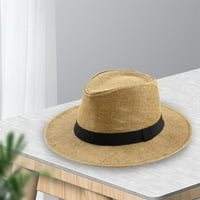 Мъже лято класически широк ръчен плажен слънчева шапка слама федора шапка