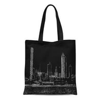 Платно тотална чанта mke jowntown milwaukee skyline wisconsin очертава черно бяло отрицателно многократно многократно чанта за хранителни стоки рамо хранителни чанти за пазаруване