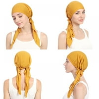 Жени тюрбан шапка модна мюсюлманска забрадка предварително завързана обвивка на главата вътрешна хиджаб капачка памук химио рак шапка твърд цвят
