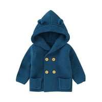 Бебета момчета момичета солиден цвят сладки уши плетени топли върхове зимен бутон надолу качулка палто