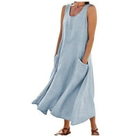 Strungten Women's Fashion Casual Cold Color Leeveles Cotton Pocket Pocket Dress Maxi рокли за жени