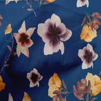 OneOone Cotton Cambric Royal Blue Flower Flower & Leaves акварелен DIY Облекло Квилинг плат за печат от плат от двор E широк