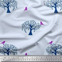 Soimoi Modal Satin Fabric Bird & Tree Block отпечатъци от плат по двор