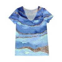 Rovga жени тениски Цветни плажни вълни отпечатък V-образен слеп с късо ръкави с най-голяма тениска за жени за жени