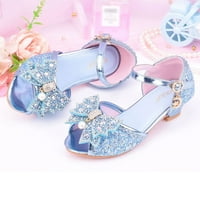 Детски обувки с диамантени лъскави сандали принцеси обувки лък високи токчета показват обувки за принцеси