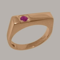 Британски направени 14K Rose Gold Natural Ruby Mens Band Ring - Опции за размер - размер 9.5