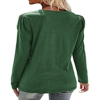Haite жени тениска с твърд цвят тениска с дълъг ръкав Tee Dailywear Pullover Work v Врат върхове Зелени m